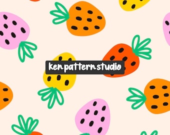 Naadloos aardbeipatroon, kleurrijke zomerprint (digitale download)