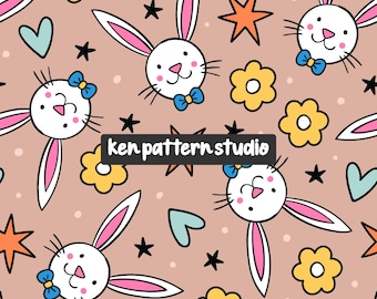 Easter Bunny Seamless Pattern, Spring Digital Paper (Digital Download)