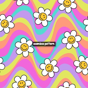 Groovy Daisy Smile Seamless Pattern (Digital File)