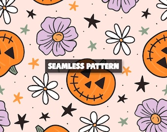 Motif floral sans couture citrouille - papier numérique Halloween.