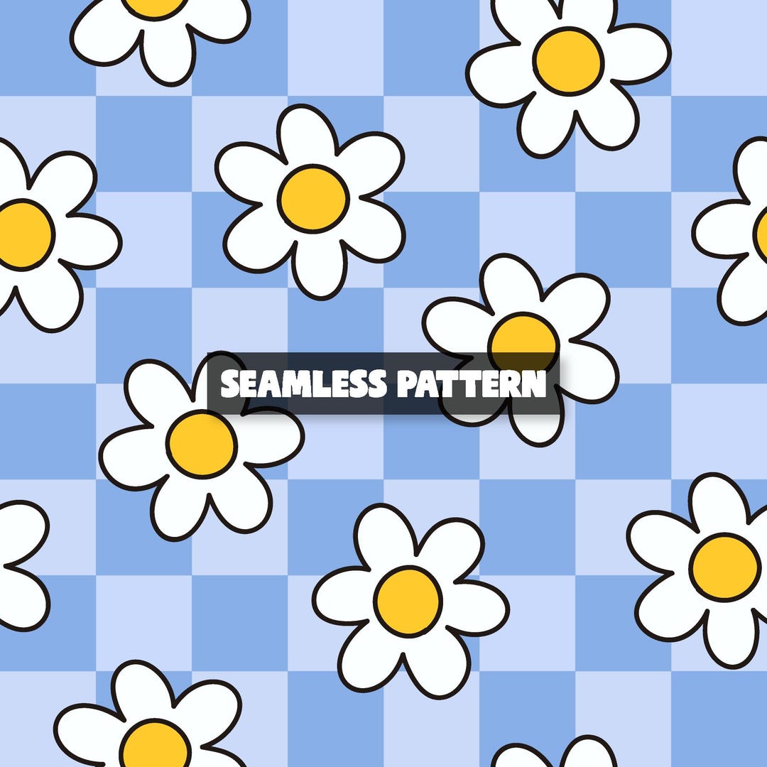 Daisy Blue Checkered Seamless Pattern – Retro Daisy Digital Paper. - Etsy