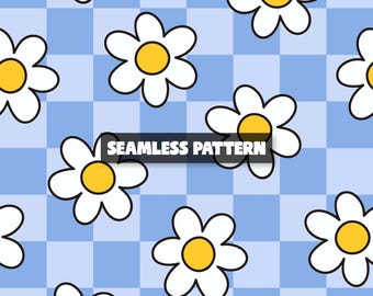 Naadloos madeliefjeblauw geruit patroon – digitaal digitaal papier madeliefje.