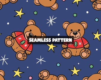 Christmas Teddy Bear Seamless Pattern File (Digital Download)