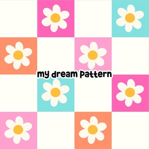 Retro Daisy Checkered Seamless Pattern Floral Checkered Seamless File