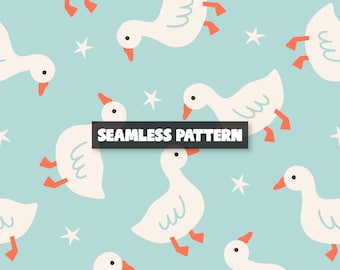 Cute Duck Seamless Pattern, Baby Animal Nursery Pattern.