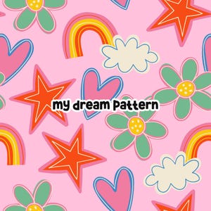 Floral Rainbow Seamless Pattern Star Heart Seamless File Pink Pattern