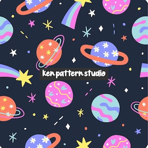 Bezszwowy wzór planet – cyfrowy papier kosmiczny.
