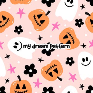 Pumpkin Ghost Seamless Pattern Floral Pumpkin Seamless File Halloween Ghost Digital Pattern
