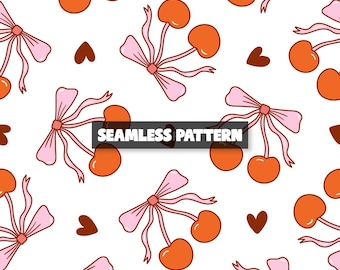 Cherry Bow Seamless Pattern San Valentines Seamless File For Fabric