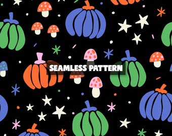 Modèle sans couture citrouille d'Halloween, papier numérique champignons citrouille.