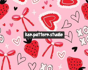 Roze aardbei liefde naadloos patroon voor stof