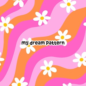 Pink Orange Groovy Seamless Pattern Groovy Daisy Seamless File Pink Retro Seamless Repeat Pattern Design Wavy Pattern