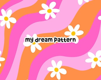 Pink Orange Groovy Seamless Pattern Groovy Daisy Seamless File Pink Retro Seamless Repeat Pattern Design Wavy Pattern