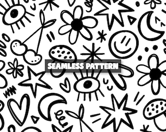 Doodle Repeat Pattern, Whimsical Seamless Design (Digital Pattern)