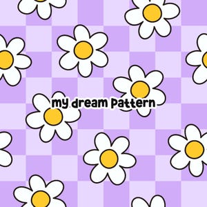 Daisy Checkered Seamless Pattern Purple Checkered Semless File Floral Checkered Repeat Digital Pattern Design