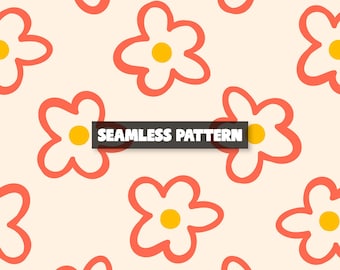 Neutral Orange Flowers Seamless Pattern, Spring Background.