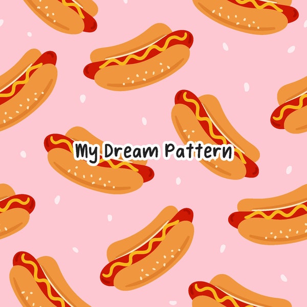 Hot Dog Seamless Pattern Hot Dog Seamless Design Hot Dog Repeat Pattern For Fabric Sublimation