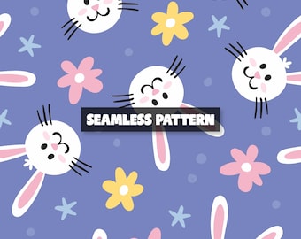 Lindo conejito de Pascua con fondo floral (descarga digital)