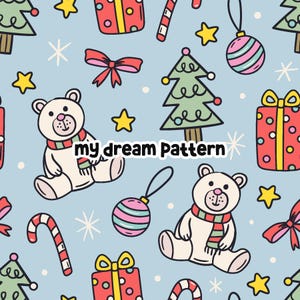 Christmas Teddy Bear Seamless File Cute Christmas Seamless File.