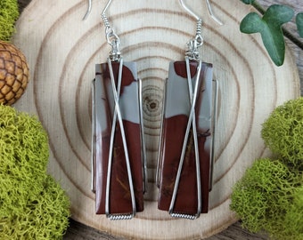 Noreena Jasper Rectangle - Solid 0.925 Sterling Silver Wire Wrapped Earrings