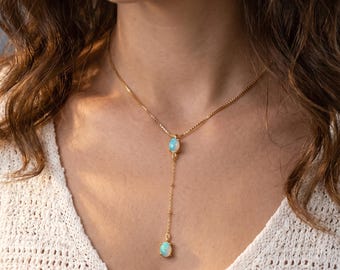 925 silver opal necklace, lariat Y dainty gemstone mothers gold jewelry