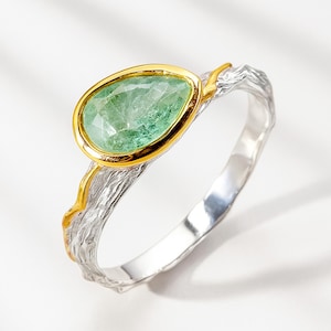 925 kyanite ring for women, mint green gemstone handmade silver branch nature inspired unique jewelry