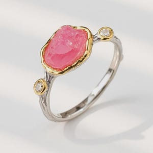 925 silver raw ruby rings, July birthstone rough uncut gemstone dainty jewelry