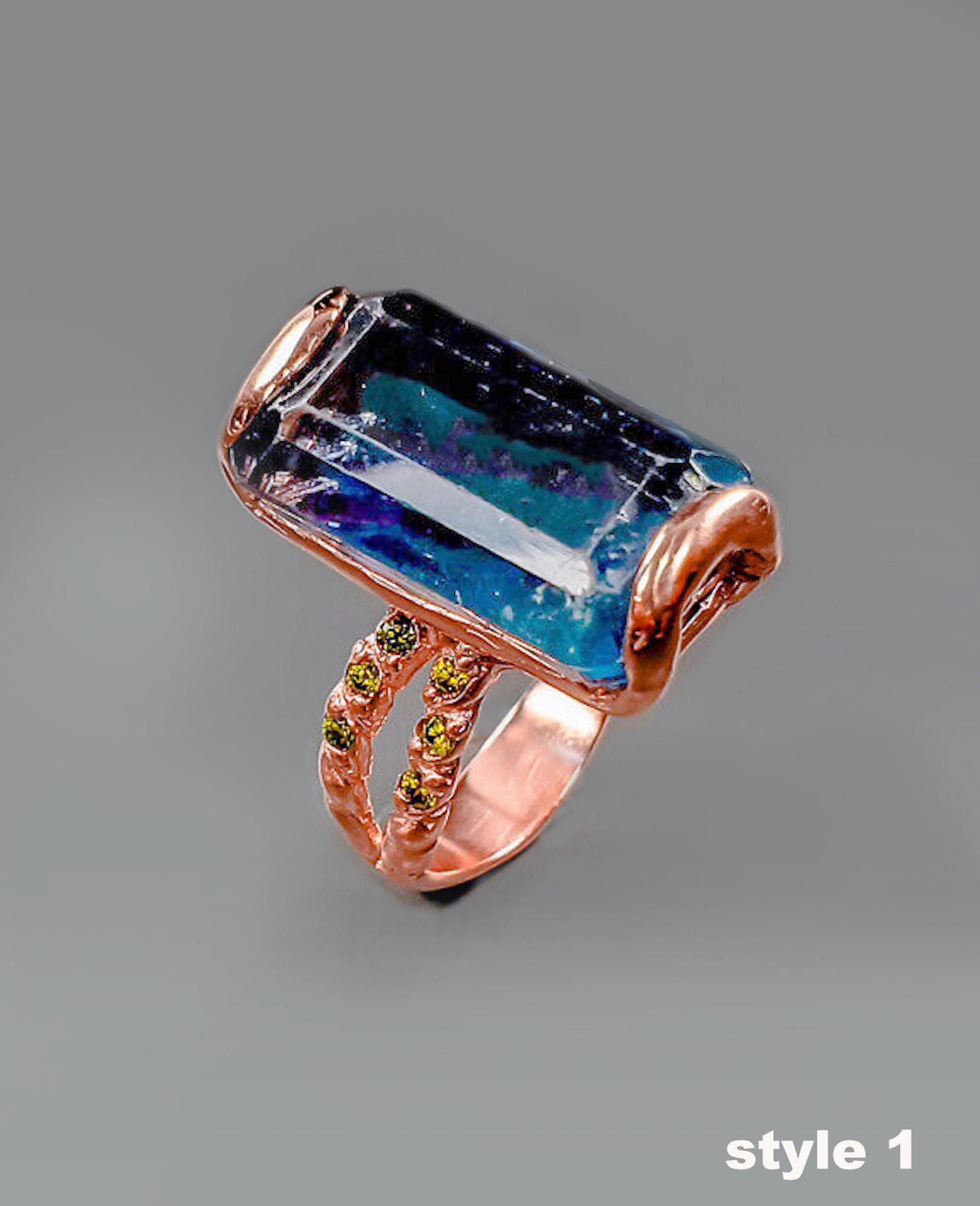 Blue Fluorite ring for woman, rectangular large iolite gemstone statement design, birthday gift wife for mom mother