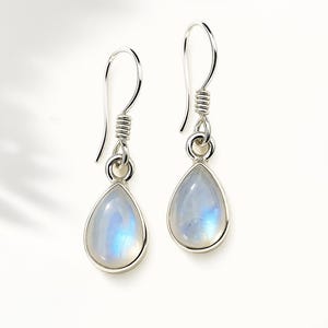 925 moonstone earrings teardrop June Birthstone pear gemstone silver cute dainty dangle jewelry