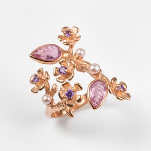 Nature-inspired blossom ring symbolizing renewal, perfect as Christmas gift for wife.