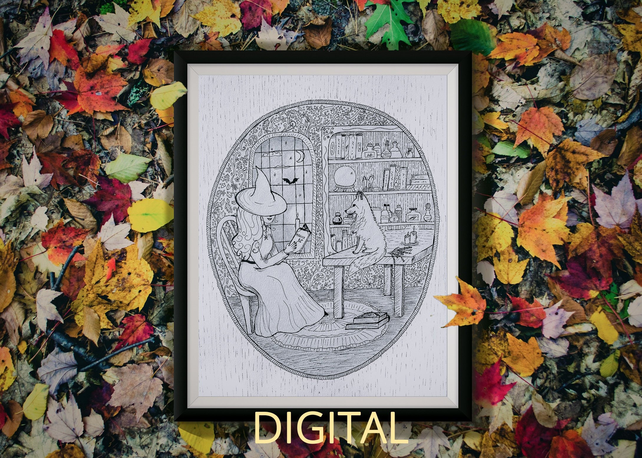 Printable Witch Wall Art // Ink Art // Black and White Print Etsy