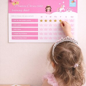 Autocollant personnalisé d'apprentissage de la propreté princesse, tableau des récompenses, téléchargement numérique A4