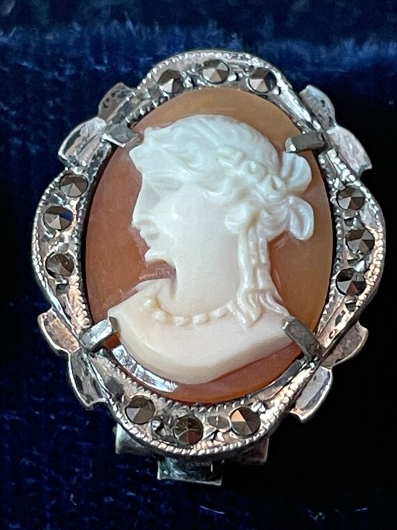 Pair of 800 silver cameo with marcassites clip on… - image 8