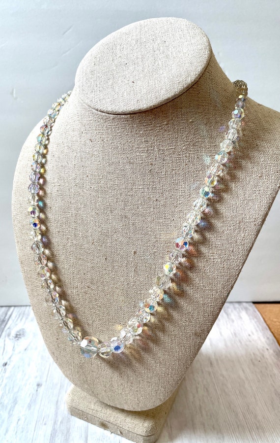 Czech crystal necklace iridescent AB faceted, vint