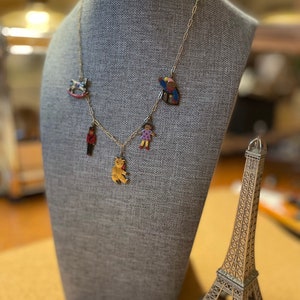 Charm necklace, Christmas toys, brass chain, enamel charms, gift for her, vintage necklace
