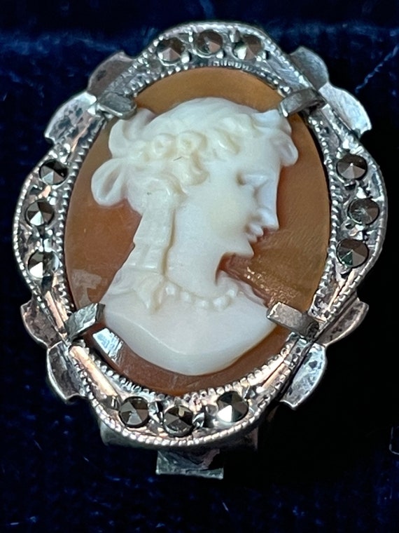 Pair of 800 silver cameo with marcassites clip on… - image 9