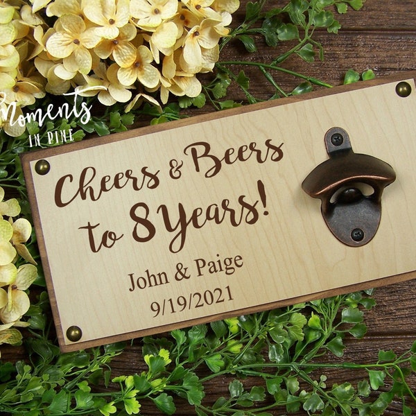 8 Year Anniversary Gift for Him, for Her, Personalized Bottle Opener 8th Anniversary Beer Gift for Couple, Bronze Anniversary, Bronze Gift