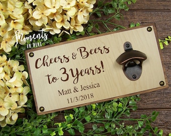 3 Year Anniversary Gift for Boyfriend, for Husband, for Him, Engraved Anniversary Bottle Opener, 3rd Anniversary Gifts for Men, Couples Gift