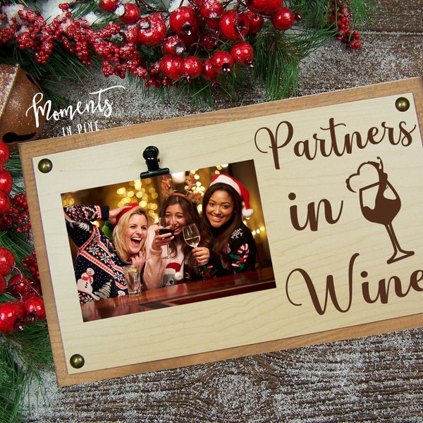 Partners In Wine Picture Frame Christmas Gift for Wine Lover Gift for Women, Her, Best Friend Gift Wine Friends Christmas Wine Party Gift