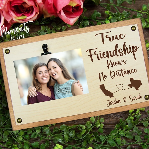 Long Distance Friendship Gift, Best Friend Leaving College Gift, True Friendship Knows No Distance Personalized Picture Frame, Miss You Gift