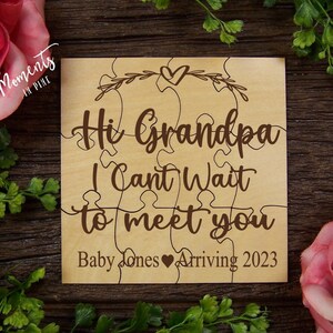 Pregnancy Announcement to Grandpa to Be Personalized Baby Announcement, Hi Grandpa Puzzle Gift I Can&#39;t Wait To Meet You Custom Baby Reveal
