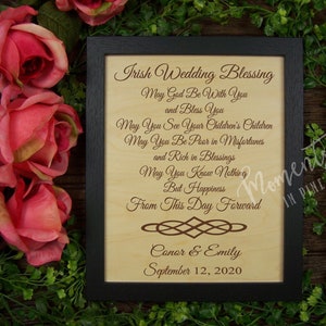 Irish Blessing Wedding Gift for Couple Personalized Celtic Infinity Knot Engraved Plaque Framed Sign Quote Wedding Frame Marriage Wood Sign