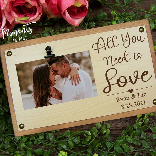 All You Need Is Love Personalized Picture Frame Wood Sign Engagement Gift for Couple, Best Gifts For Him, Her Anniversary Wedding Valentines
