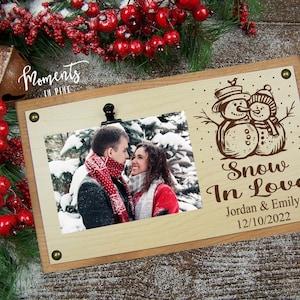 Snow In Love Snowman Couple Engagement Picture Frame Personalized Couple Gift, Winter Wedding Gift, Christmas Wedding Gift Engagement Gift