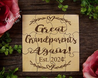 Great Grandparents Again Est. 2024 Pregnancy Announcement Gift Wood Puzzle Pregnancy Sign Baby Announcement Fun Unique Surprise Baby Reveal