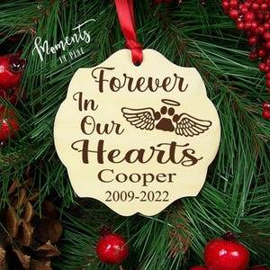 Personalized Loss of Dog Memorial Christmas Ornament Pet Loss In Loving Memory Sympathy Forever In Our Hearts Engraved Dog Paw Angel Wings