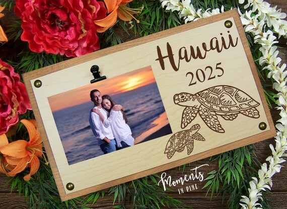 Hawaii Picture Frame Sea Turtle Gift Engraved Wood Sign, Sea Turtle Decor, Sea Turtles Wall Art, Summer Family Vacation Gift, Travel Gift