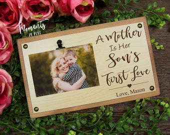Mother's Day Gift from Son Personalized Mom Picture Frame Custom Mom Gift from Son, Mother and Son Frame, Mom Photo Frame, Wooden Clip Frame
