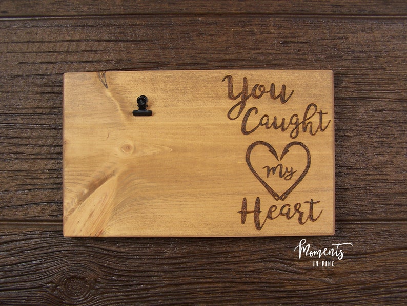 Fishing Couple Gift Engraved Quotes Love Picture Frame Him Husband You Caught My Heart Anniversary Gift for Boyfriend Rustic Photo Frame
