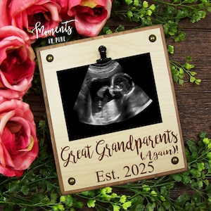Great Grandparents Again Pregnancy Announcement Gift Ultrasound Picture Frame Reveal Engraved Wood Sonogram Photo Frame Second New Baby Gift